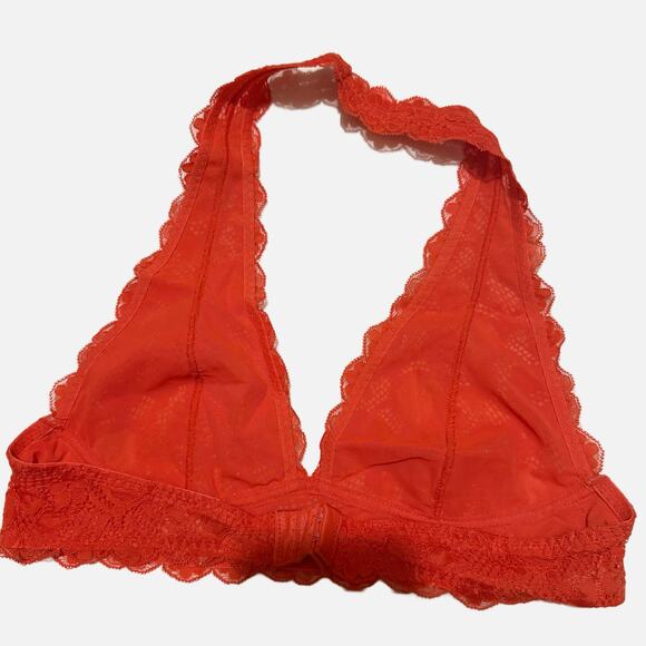 Intimately Free People Bralette Medium Red Lace Plunge Halter Longline Stretch - Picture 14 of 14
